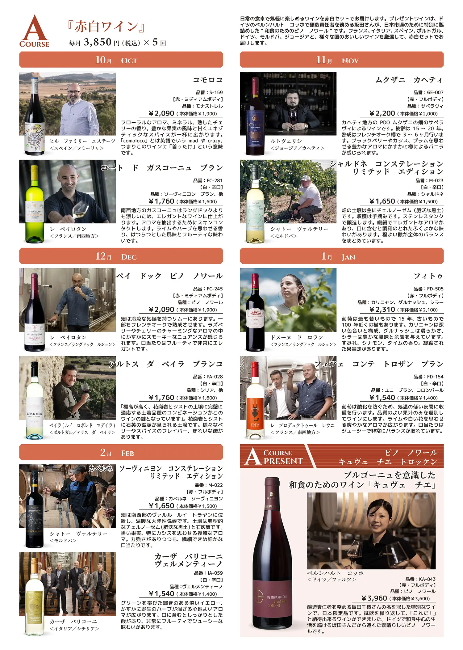 Aコース:赤白ワイン