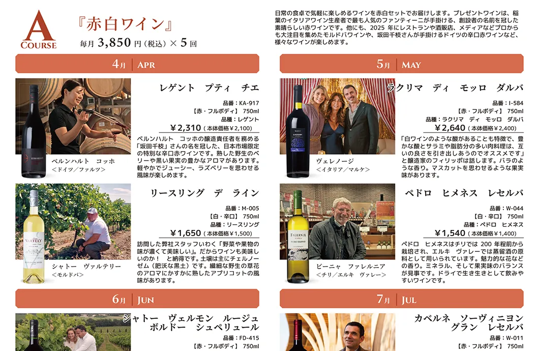 Aコース:赤白ワイン